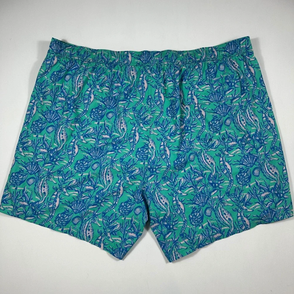 Vineyard Vines Swim Trunks Mens 4XB Seahorse Coral Print Green Blue